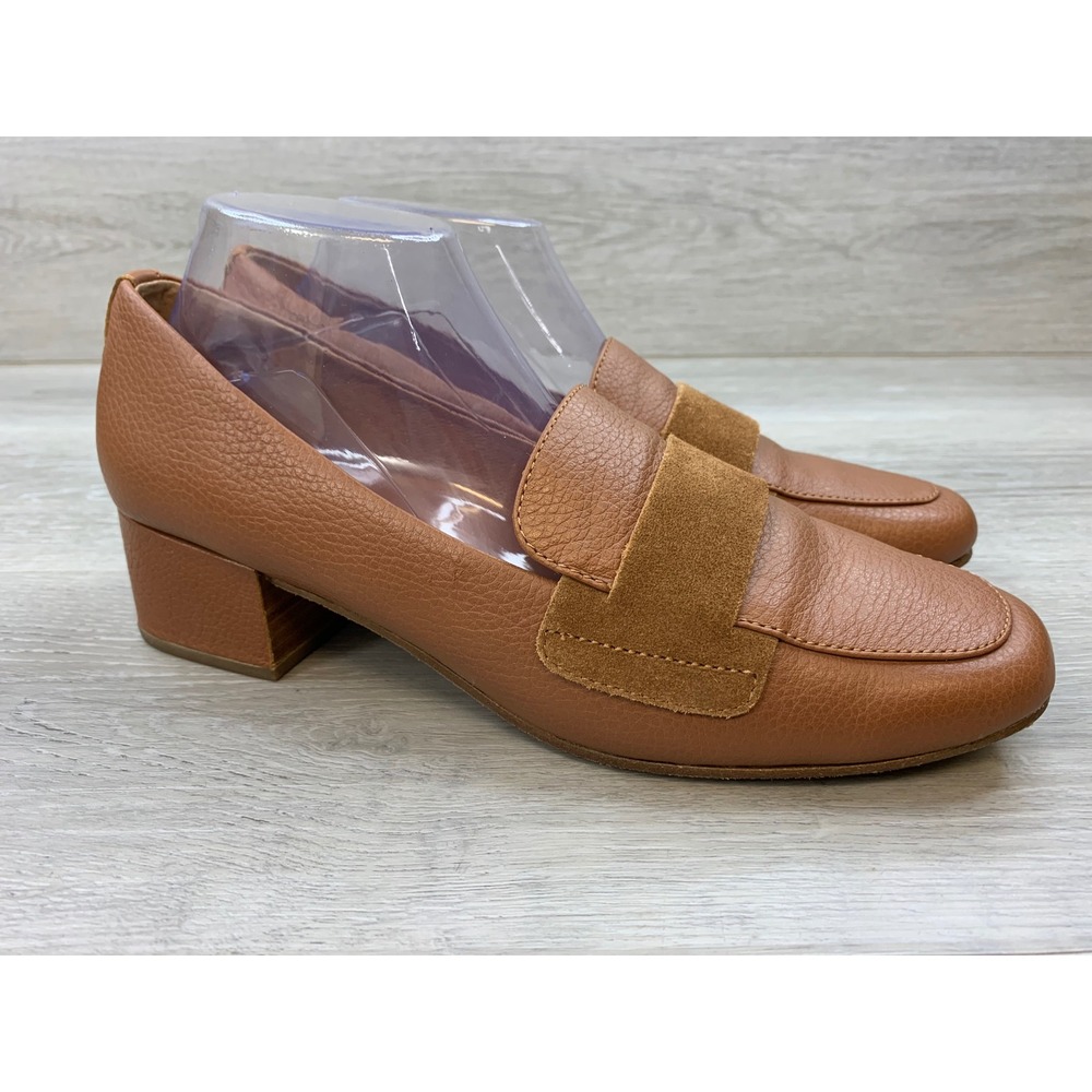 Gentle Souls Kenneth Cole Ella Loafer Cognac Brown Leather Block Heel Pump 11